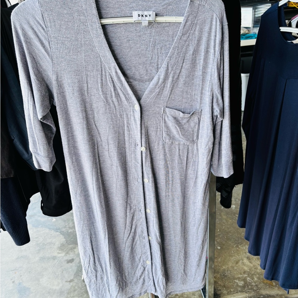 DKNY Light Gray Knit Button-Front nightgown